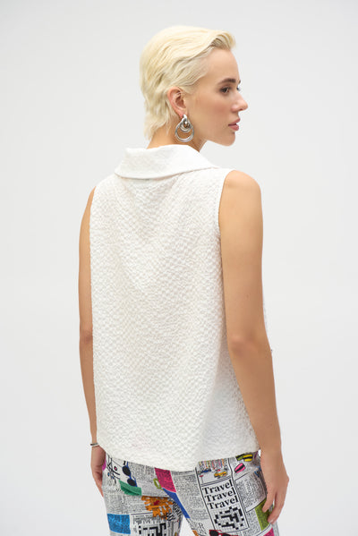Joseph Ribkoff White Seersucker Sleeveless Straight Top