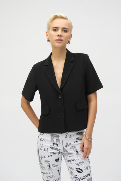 Joseph Ribkoff Black Silky Knit Short Sleeve Blazer