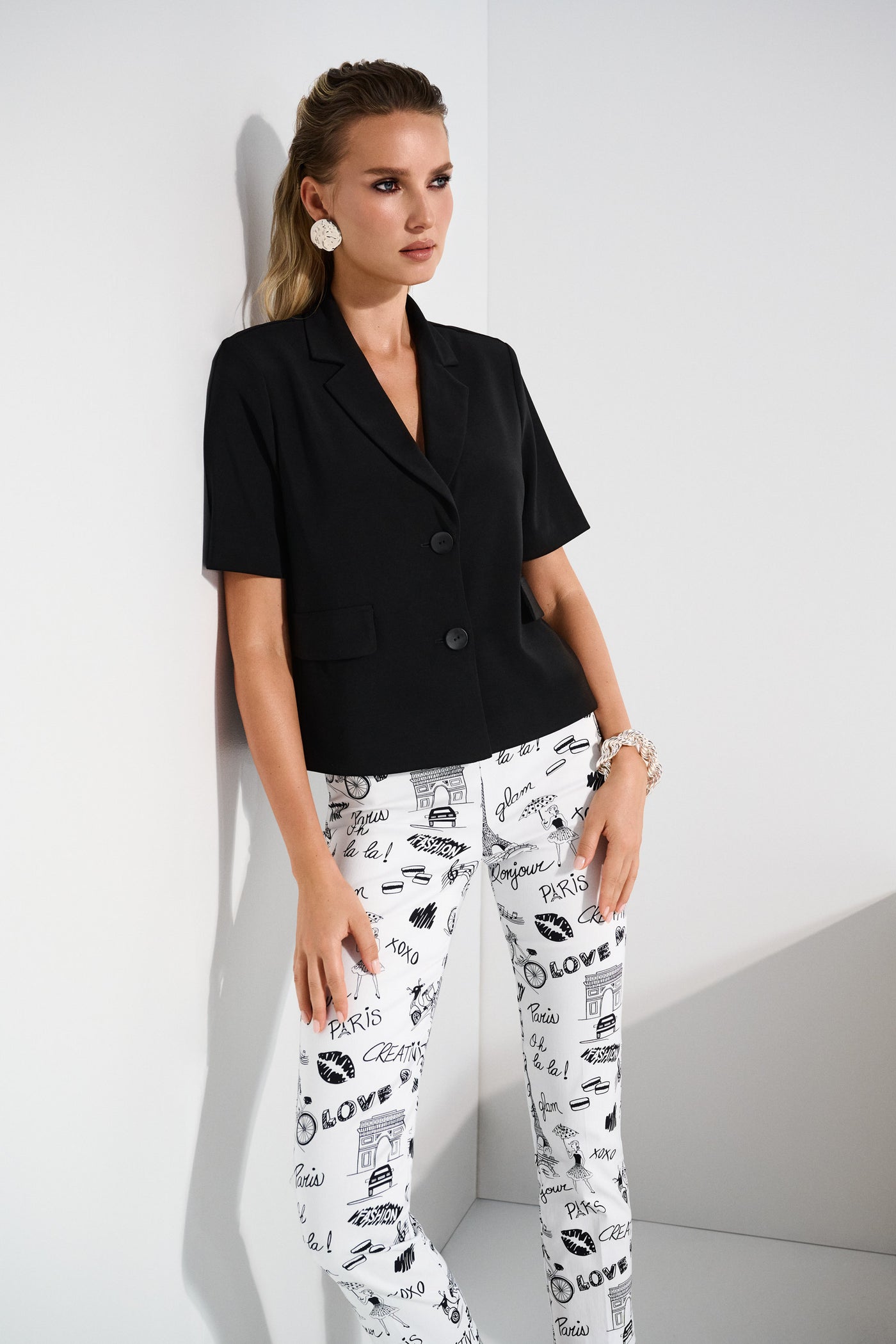 Joseph Ribkoff Black Silky Knit Short Sleeve Blazer