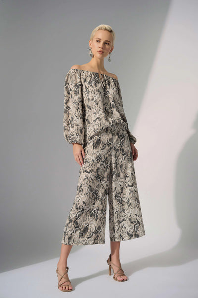 Joseph Ribkoff Woven Gauze Python Print Pull-On Culotte Pants