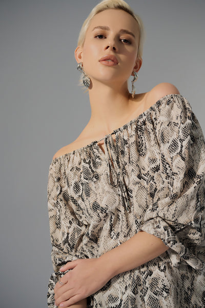 Joseph Ribkoff Woven Gauze Python Print Flared Top