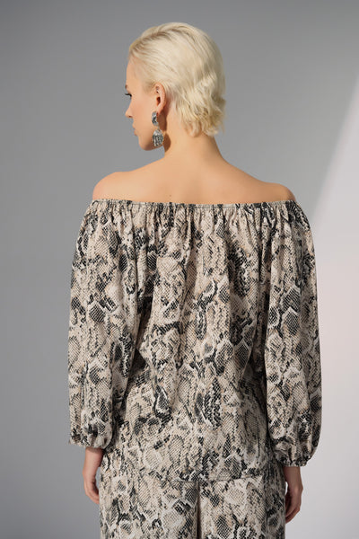 Joseph Ribkoff Woven Gauze Python Print Flared Top