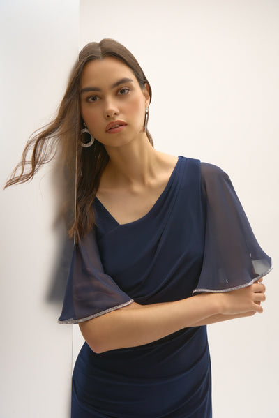 Joseph Ribkoff Midnight Blue Silky Knit And Chiffon Sheath Dress