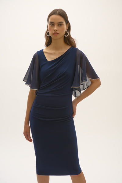Joseph Ribkoff Midnight Blue Silky Knit And Chiffon Sheath Dress