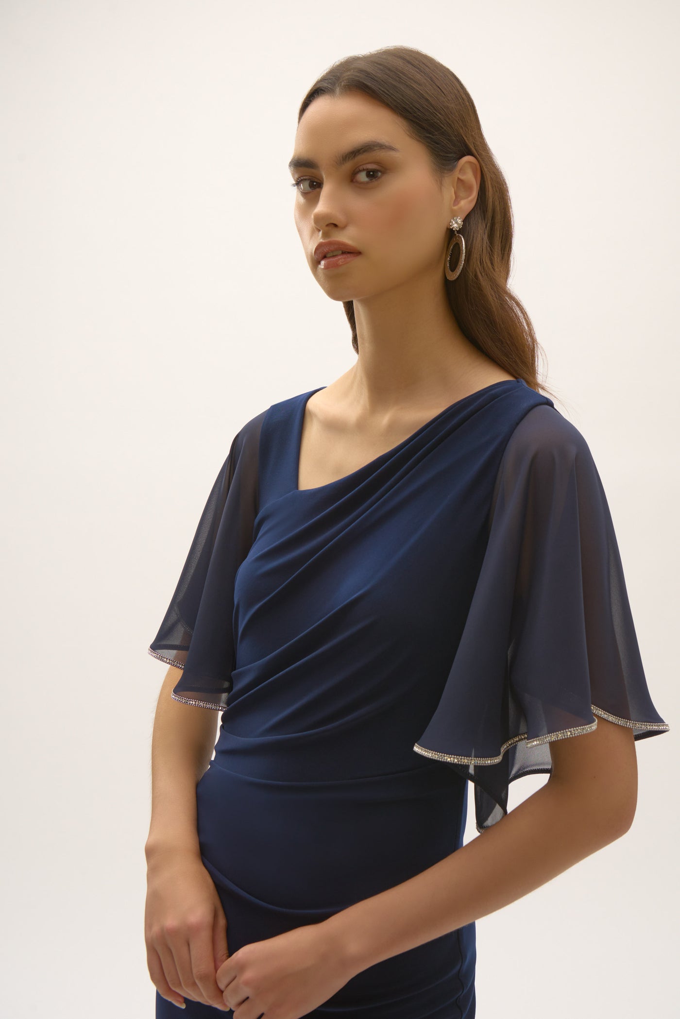 Joseph Ribkoff Midnight Blue Silky Knit And Chiffon Sheath Dress