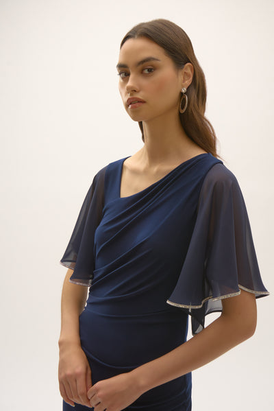 Joseph Ribkoff Midnight Blue Silky Knit And Chiffon Sheath Dress