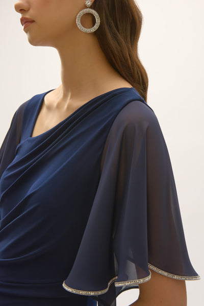 Joseph Ribkoff Midnight Blue Silky Knit And Chiffon Sheath Dress