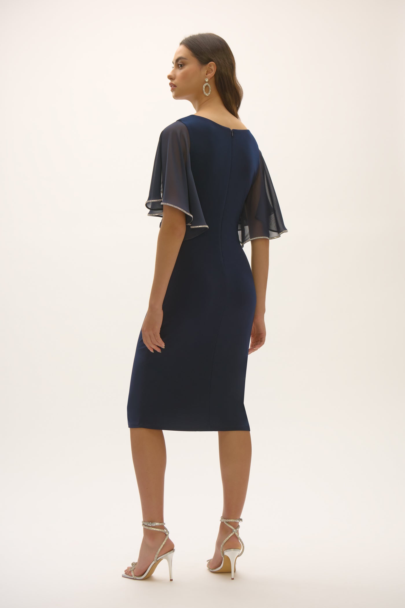 Joseph Ribkoff Midnight Blue Silky Knit And Chiffon Sheath Dress