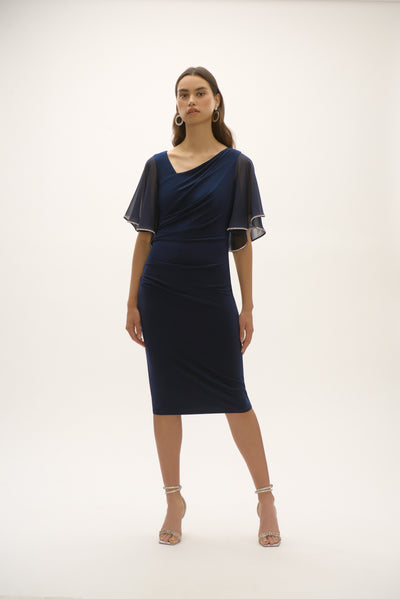 Joseph Ribkoff Midnight Blue Silky Knit And Chiffon Sheath Dress