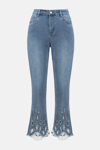 Joseph Ribkoff Stretch Straight Crop Jeans with Embroidery