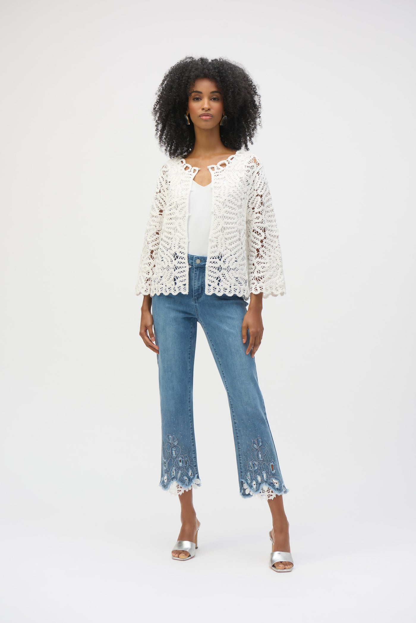 Joseph Ribkoff Stretch Straight Crop Jeans with Embroidery