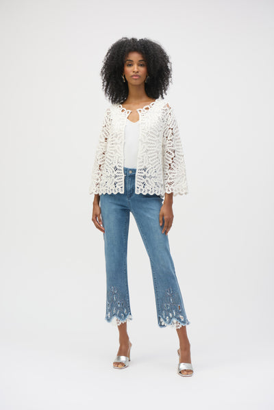 Joseph Ribkoff Stretch Straight Crop Jeans with Embroidery