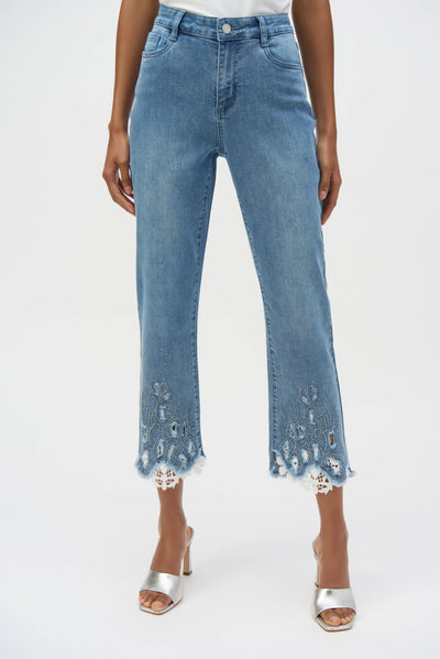 Joseph Ribkoff Stretch Straight Crop Jeans with Embroidery