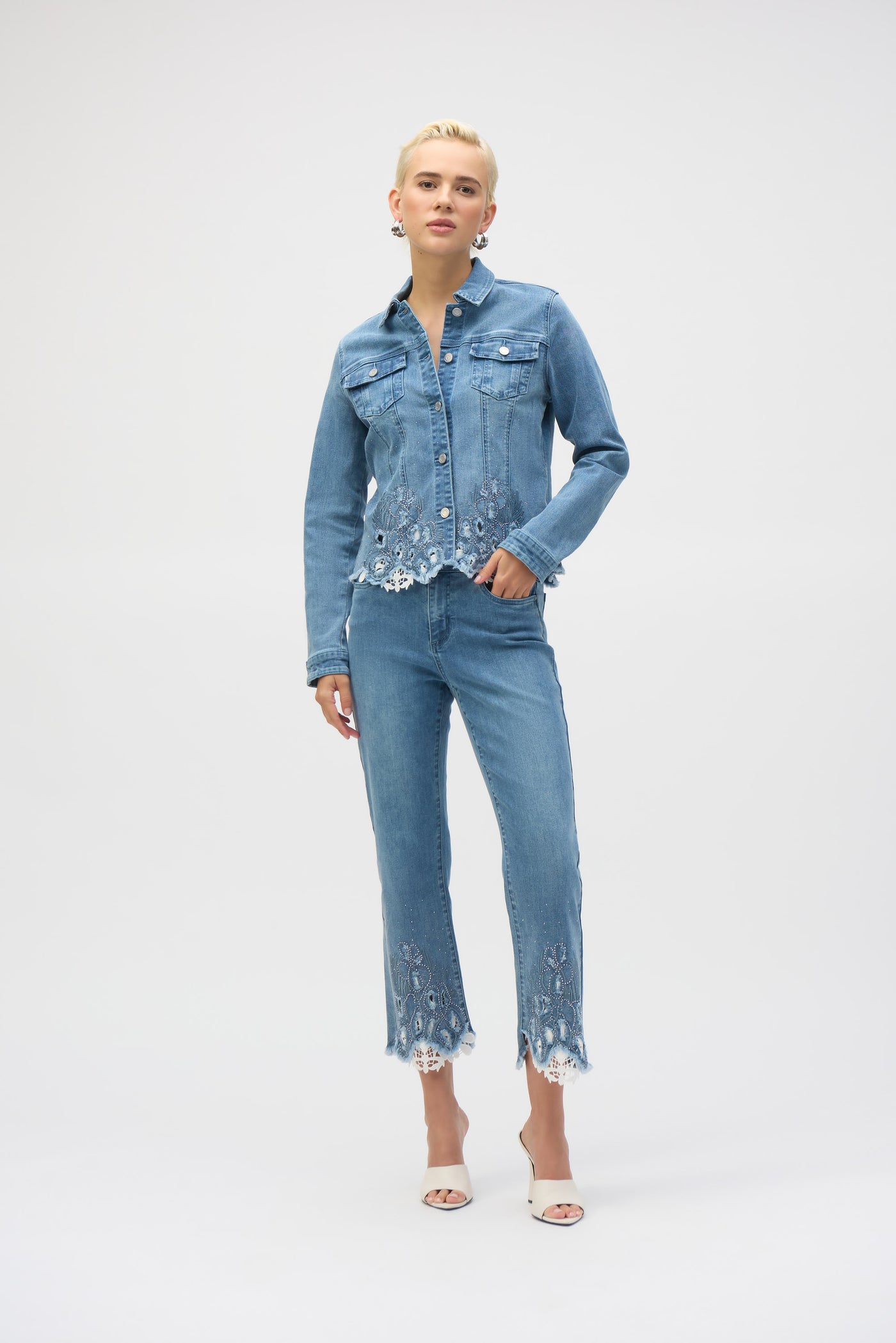 Joseph Ribkoff Stretch Denim Jacket with Embroidery