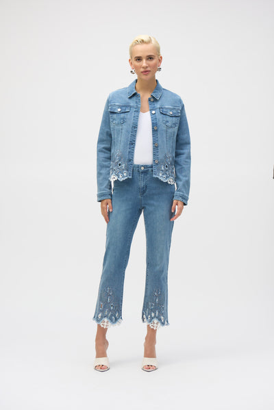 Joseph Ribkoff Stretch Denim Jacket with Embroidery
