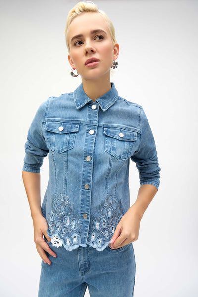 Joseph Ribkoff Stretch Denim Jacket with Embroidery