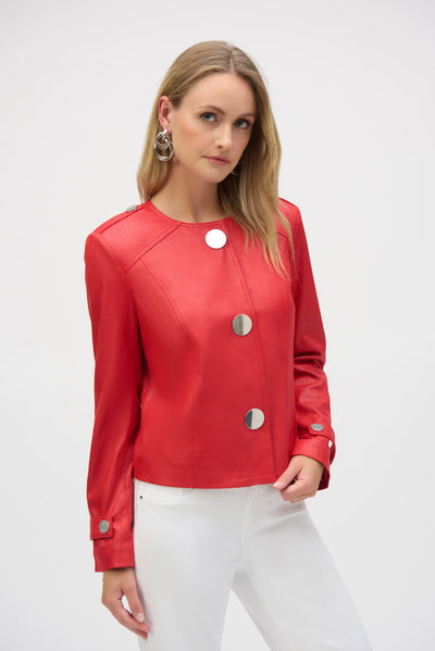 Joseph Ribkoff Radiant Red Foiled Faux Suede Boxy Jacket