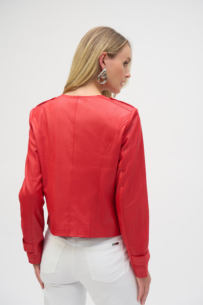 Joseph Ribkoff Radiant Red Foiled Faux Suede Boxy Jacket