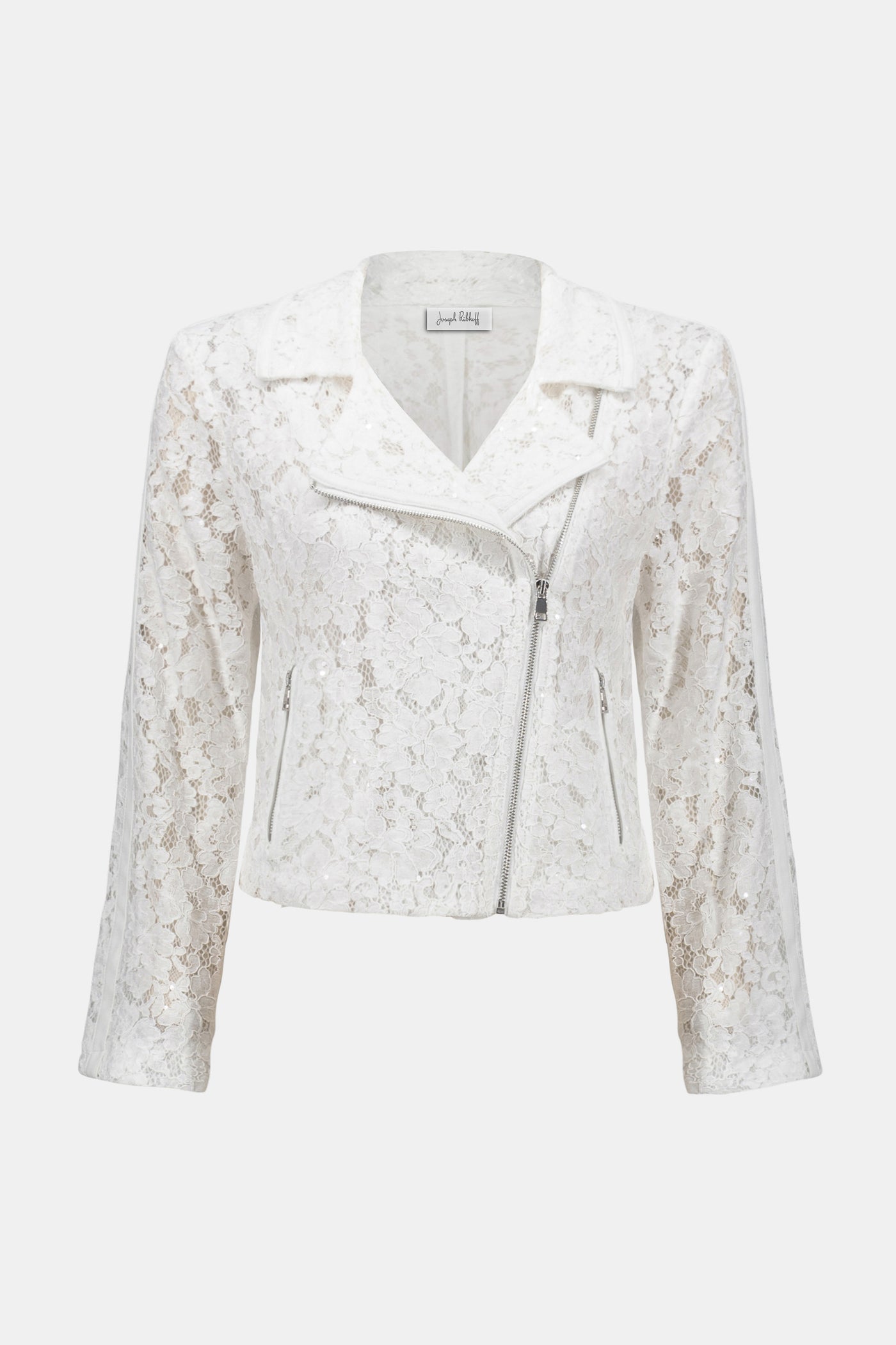 Joseph Ribkoff Vanilla Lace Fitted Moto Jacket