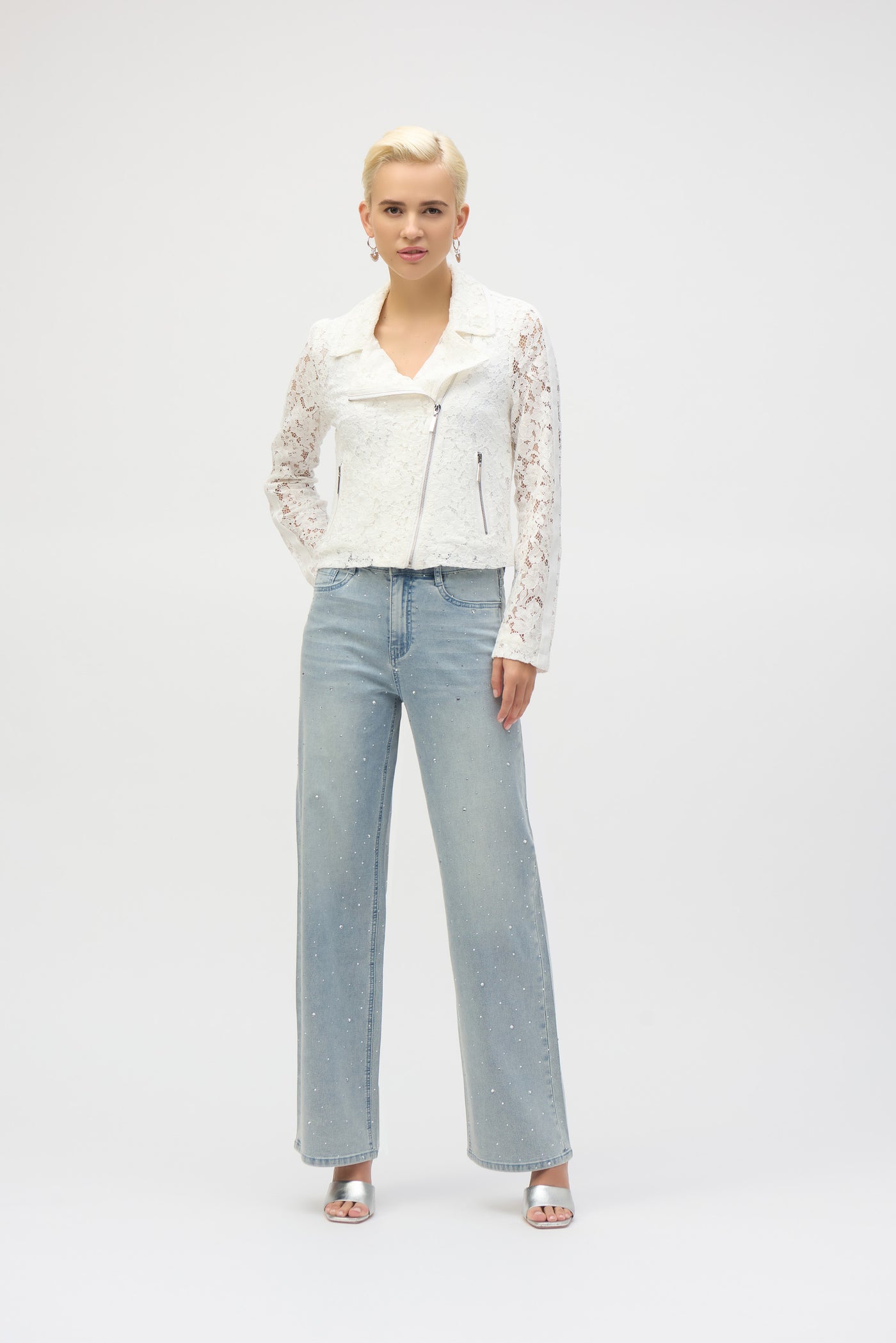 Joseph Ribkoff Vanilla Lace Fitted Moto Jacket