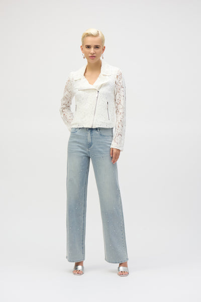 Joseph Ribkoff Vanilla Lace Fitted Moto Jacket