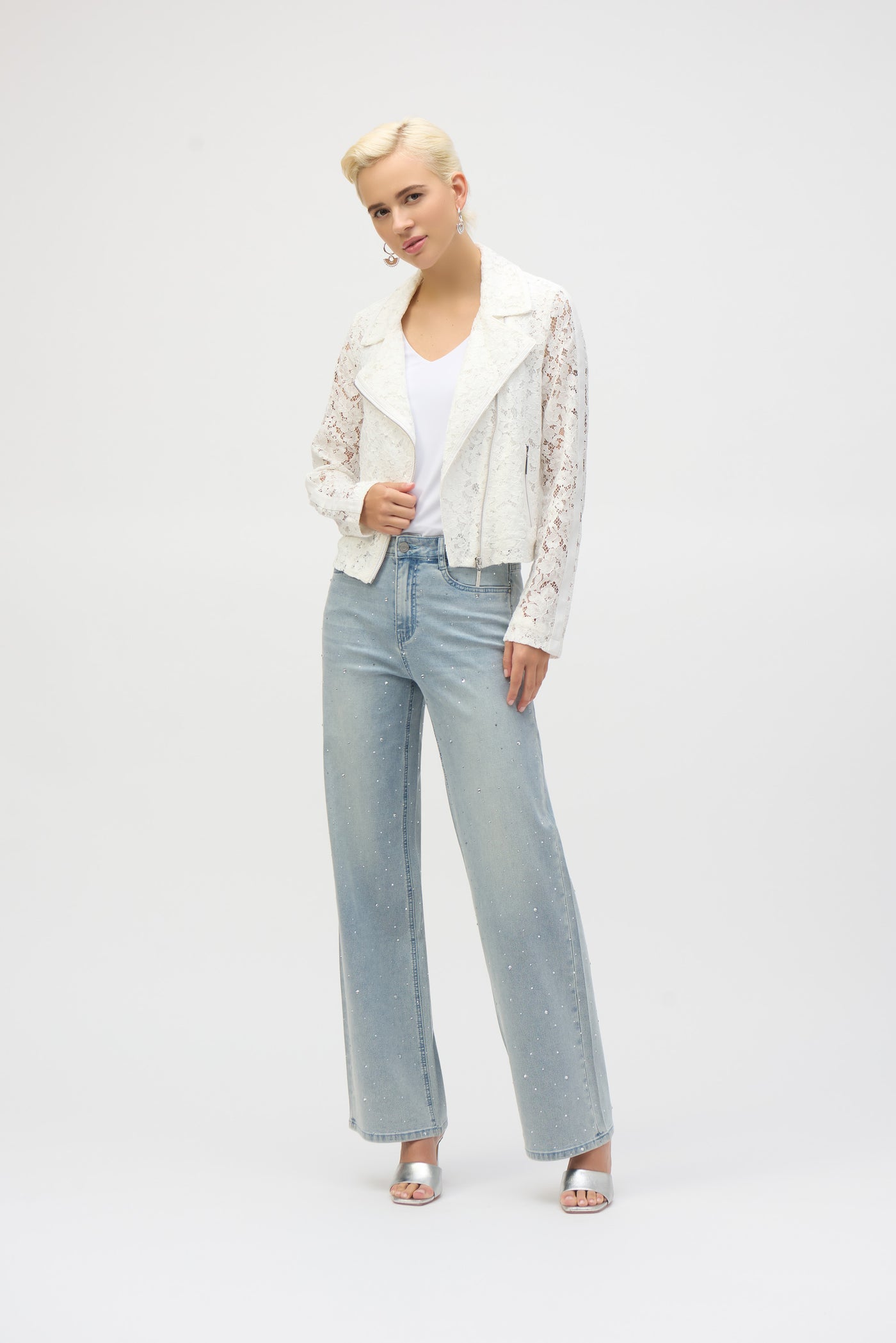 Joseph Ribkoff Vanilla Lace Fitted Moto Jacket
