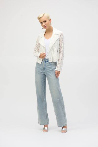 Joseph Ribkoff Vanilla Lace Fitted Moto Jacket