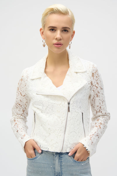 Joseph Ribkoff Vanilla Lace Fitted Moto Jacket