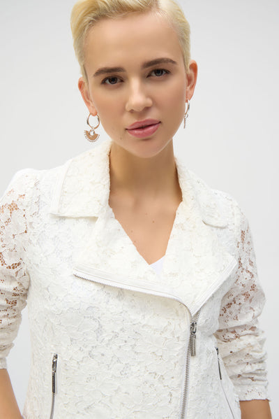 Joseph Ribkoff Vanilla Lace Fitted Moto Jacket