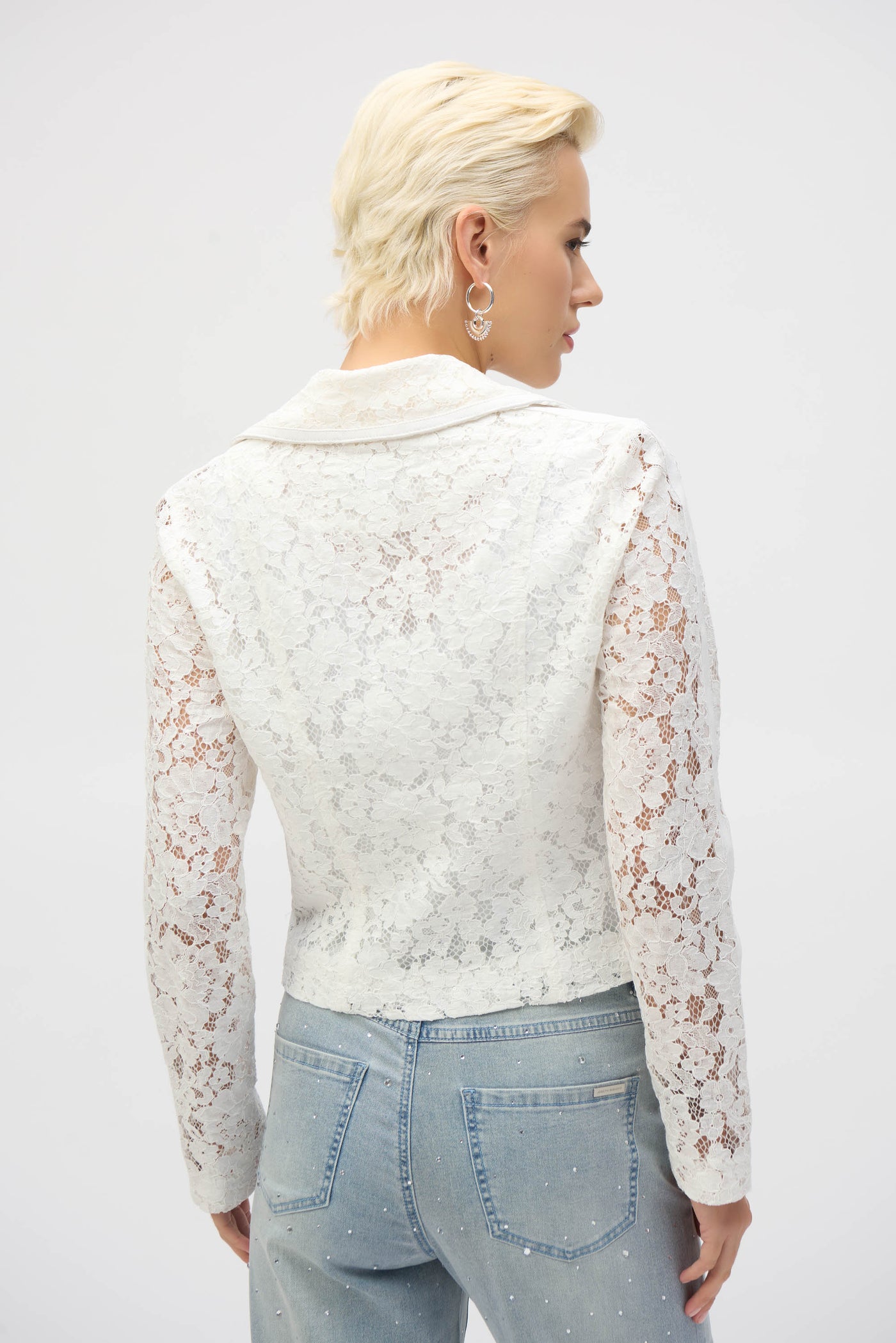 Joseph Ribkoff Vanilla Lace Fitted Moto Jacket