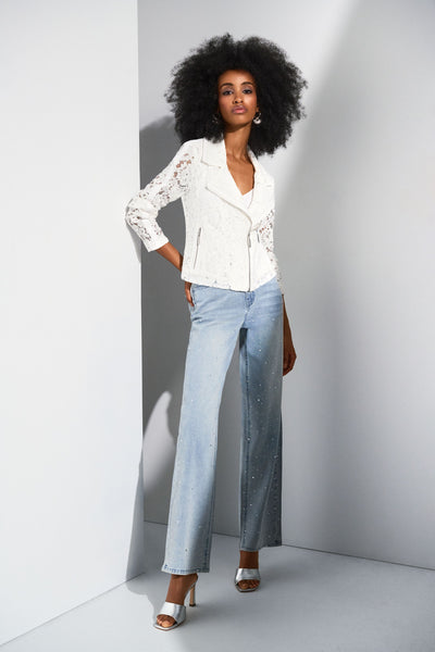 Joseph Ribkoff Vanilla Lace Fitted Moto Jacket