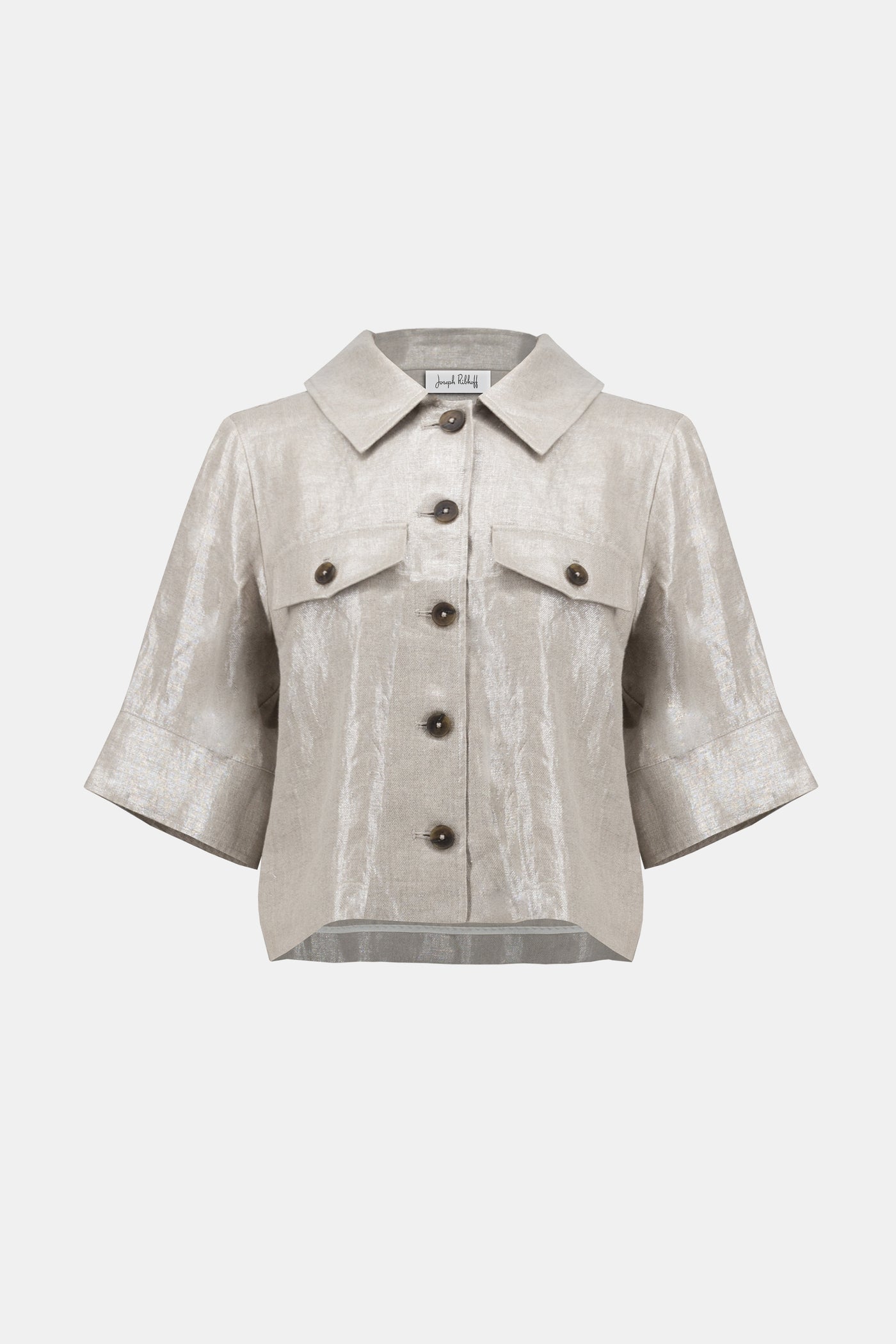 Joseph Ribkoff Foiled Linen Blend Short Sleeve Boxy Jacket