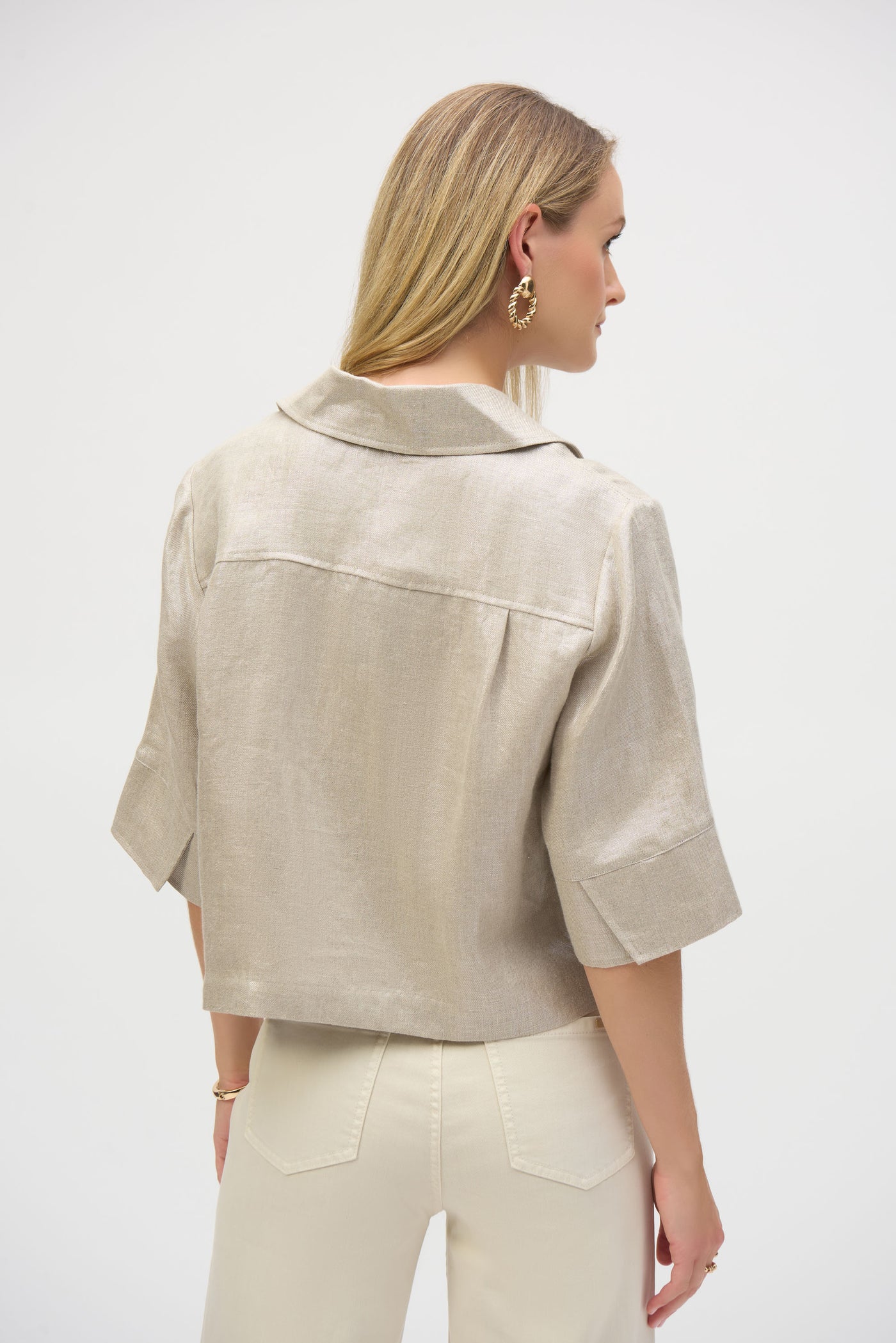 Joseph Ribkoff Foiled Linen Blend Short Sleeve Boxy Jacket