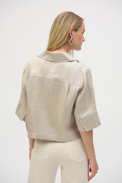Joseph Ribkoff Foiled Linen Blend Short Sleeve Boxy Jacket