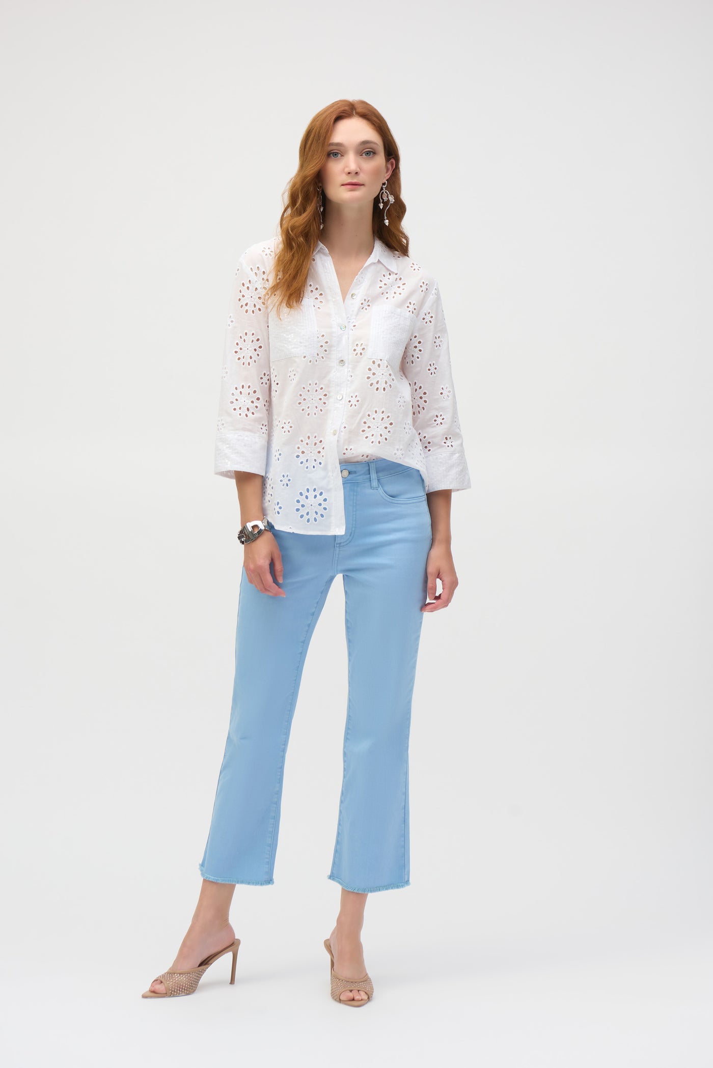 Joseph Ribkoff Cotton Embroidered Eyelet Boxy Blouse