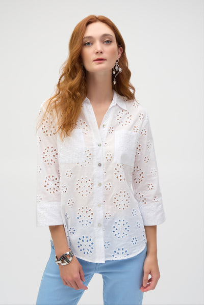 Joseph Ribkoff Cotton Embroidered Eyelet Boxy Blouse