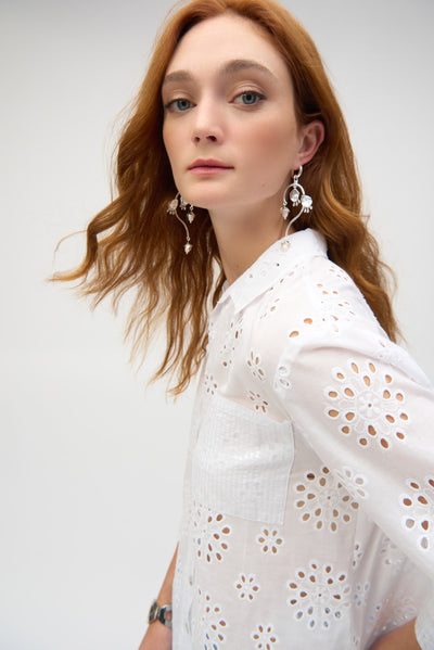 Joseph Ribkoff Cotton Embroidered Eyelet Boxy Blouse
