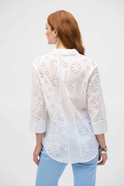 Joseph Ribkoff Cotton Embroidered Eyelet Boxy Blouse