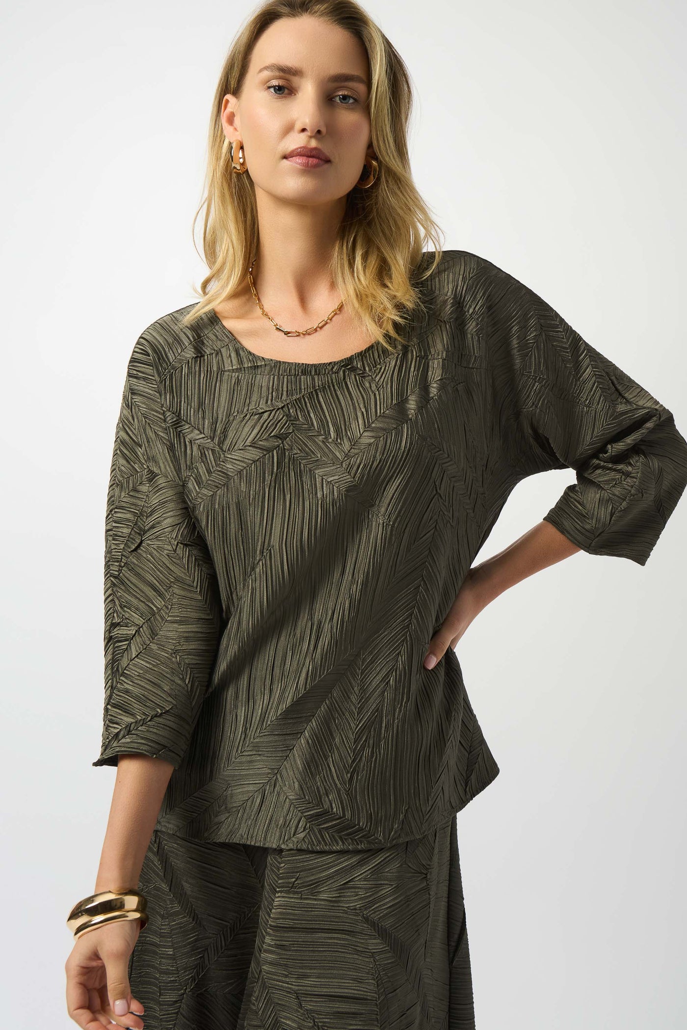Joseph Ribkoff Avocado Pleated Satin Boxy Top