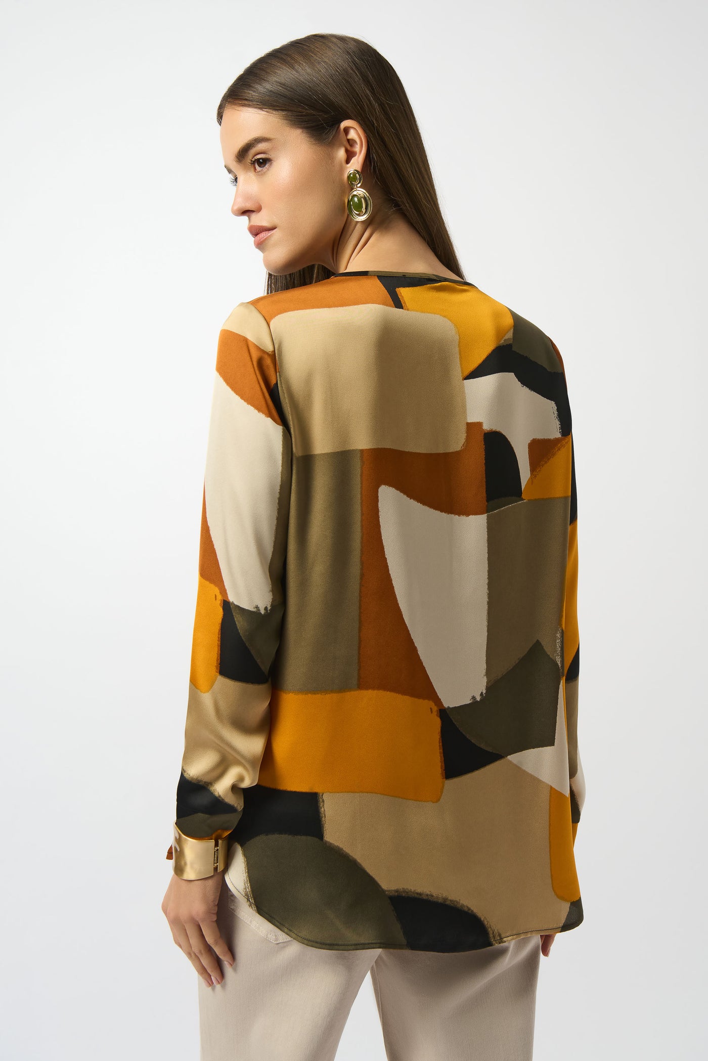 Joseph Ribkoff Black/Multi Recycled Satin Abstract Print Straight Top