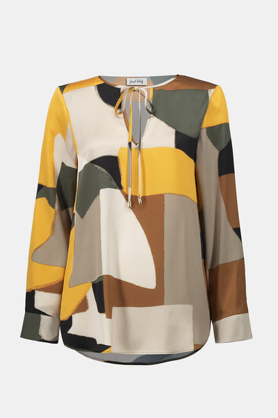 Joseph Ribkoff Black/Multi Recycled Satin Abstract Print Straight Top