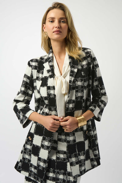 Joseph Ribkoff Jacquard Sweater Plaid Print A-Line Jacket