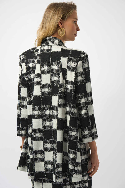 Joseph Ribkoff Jacquard Sweater Plaid Print A-Line Jacket