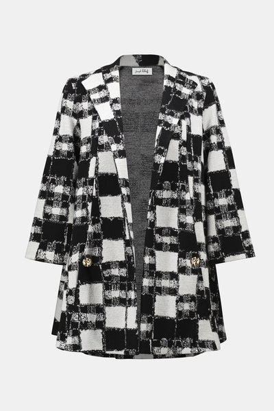 Joseph Ribkoff Jacquard Sweater Plaid Print A-Line Jacket