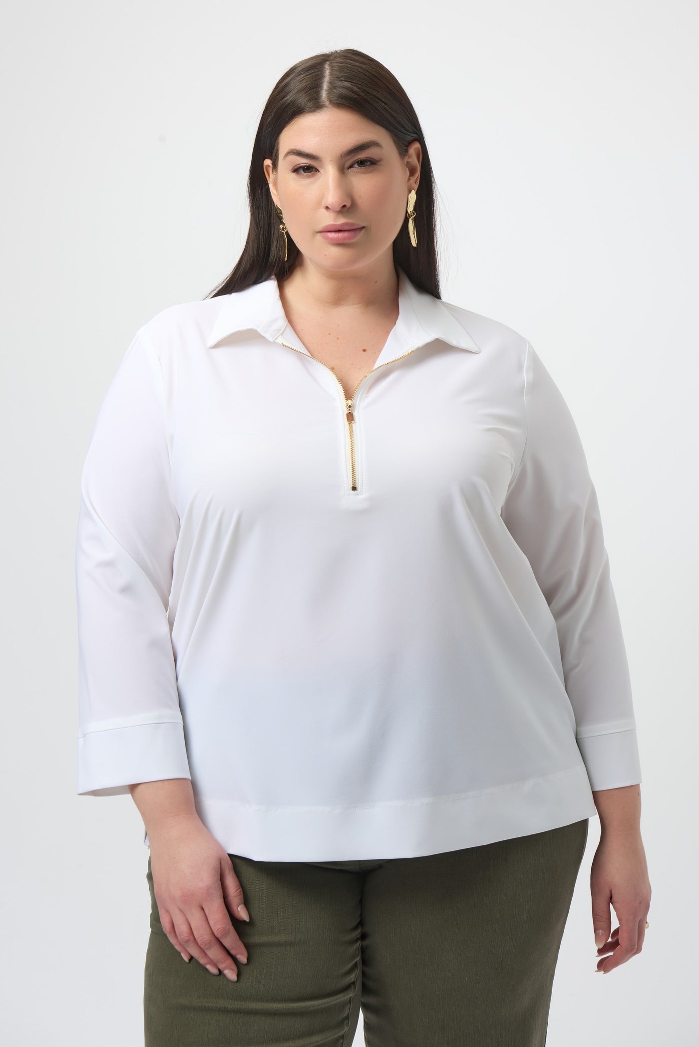 Joseph Ribkoff White Stretch Poplin Straight Top