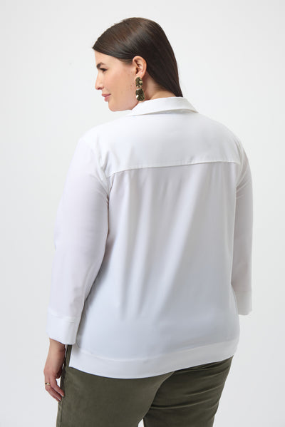 Joseph Ribkoff White Stretch Poplin Straight Top