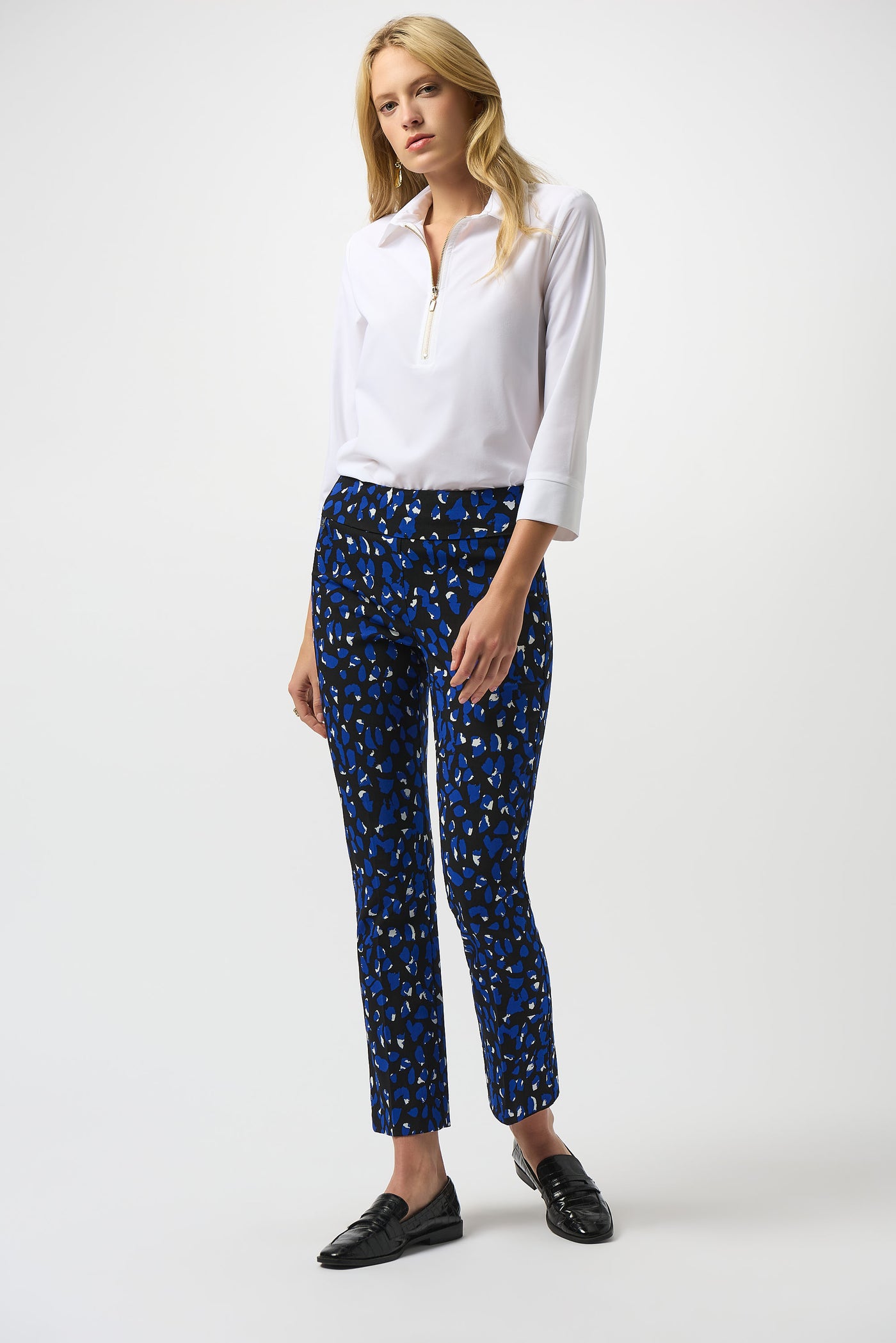 Joseph Ribkoff White Stretch Poplin Straight Top
