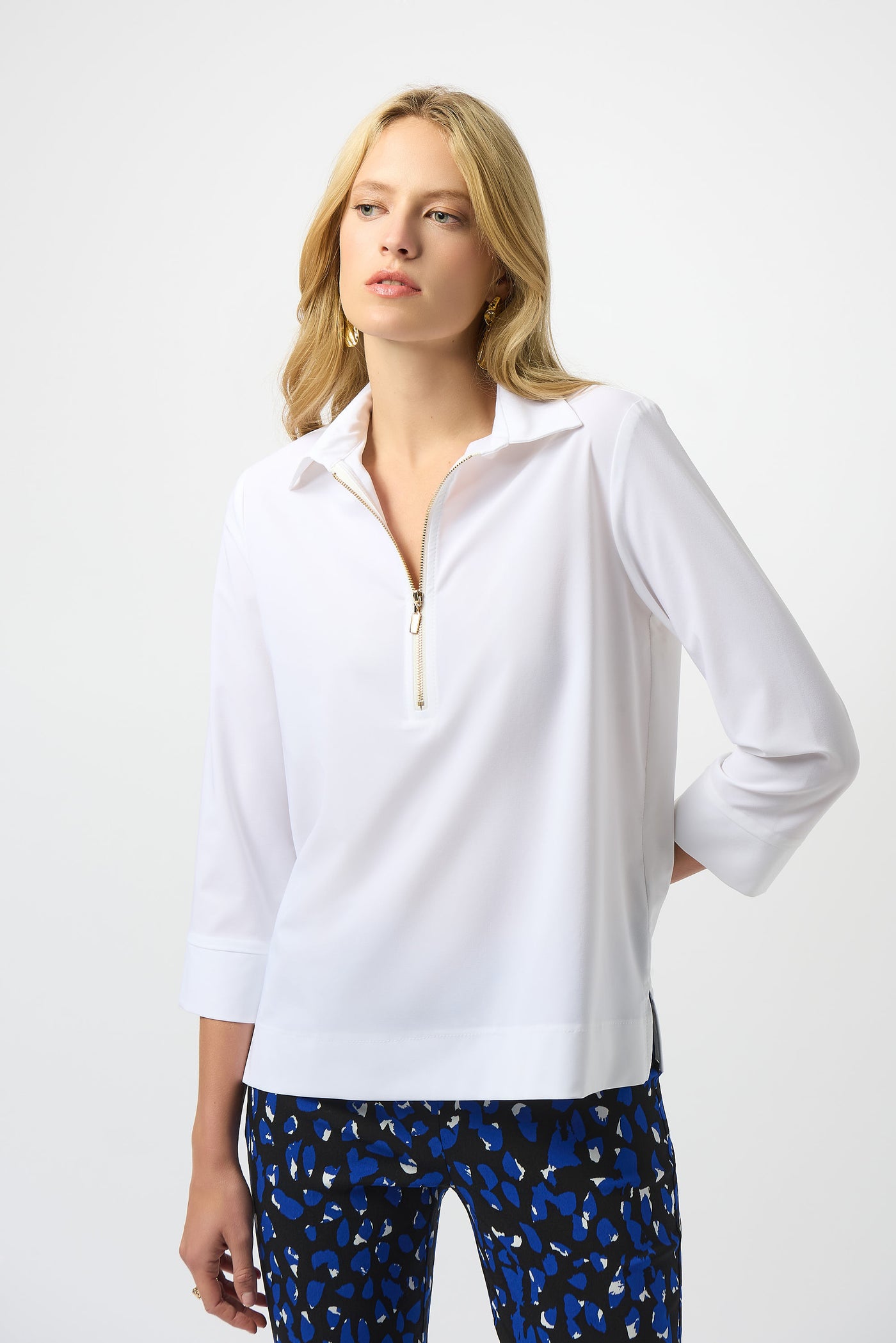 Joseph Ribkoff White Stretch Poplin Straight Top