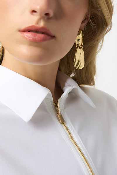 Joseph Ribkoff White Stretch Poplin Straight Top