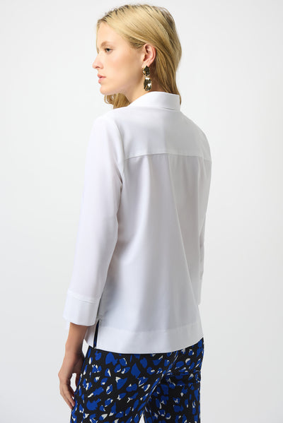 Joseph Ribkoff White Stretch Poplin Straight Top